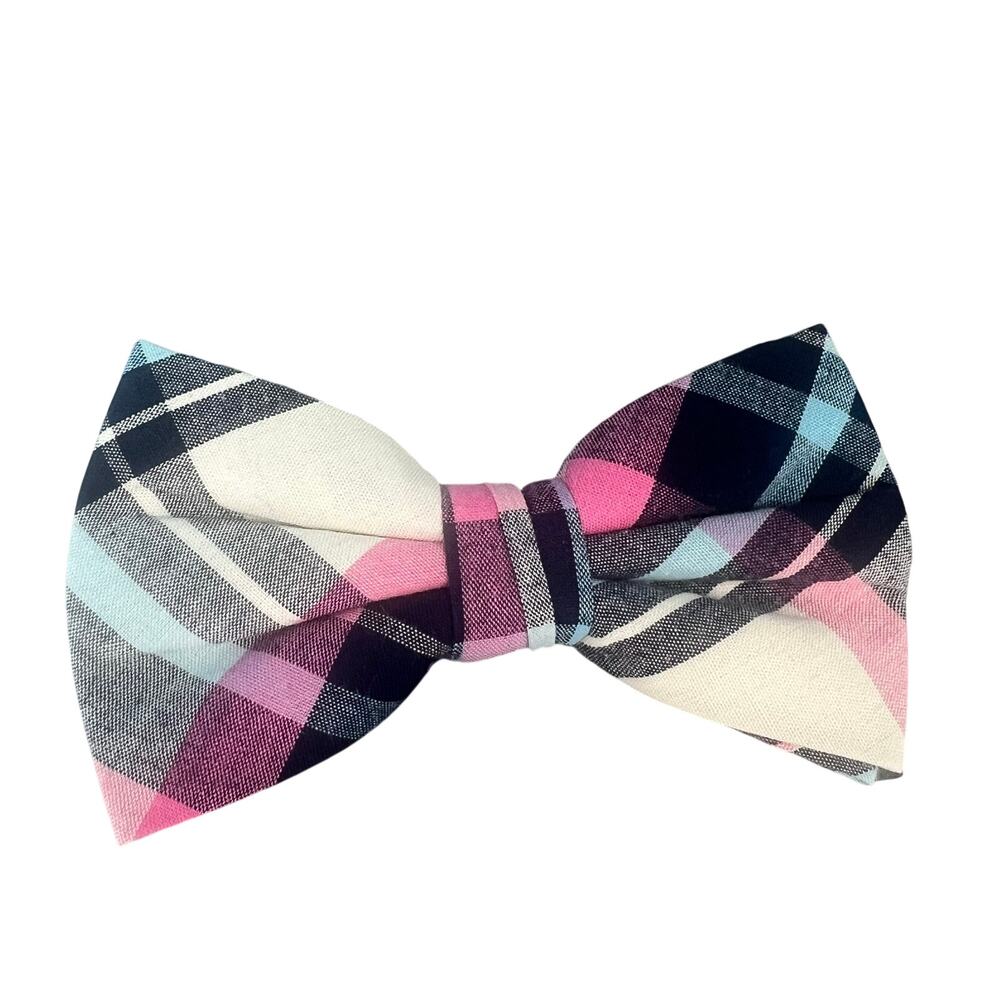 NWT OCIA Pink Blue White Plaid Men's Bow Tie